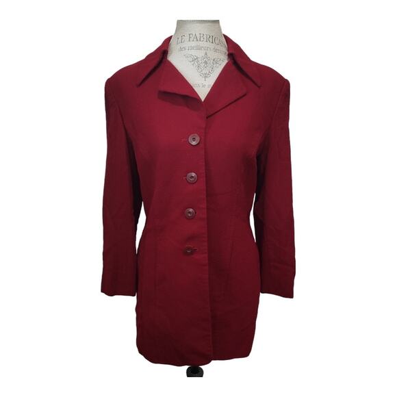 Kasper & Company A S L 100% Wool Burgundy Button Up Blazer Suit Jacket Coat - Picture 1 of 10